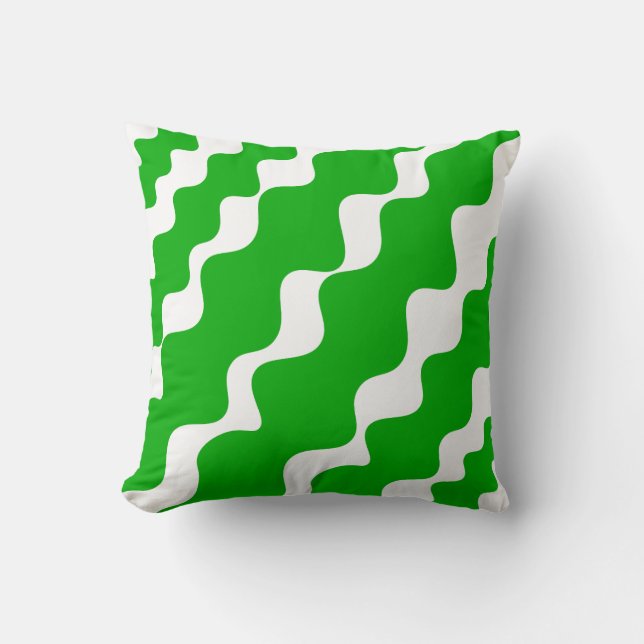 Green and white slanting waves pattern  throw pillow (Front)