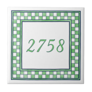 Green and White Small House Number Tile