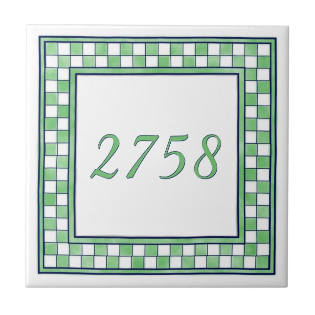 Green and White Small House Number Tile (Front)
