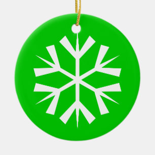 Green and White Snowflake Ceramic Ornament