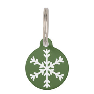 Green and White Snowflake Holiday Dog Pet Tag