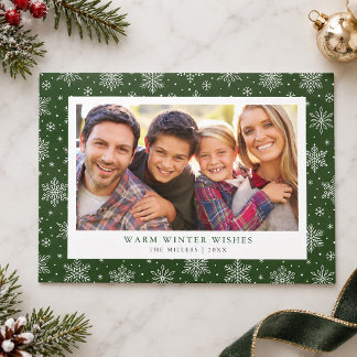 Green and White Snowflake Photo  Holiday Card