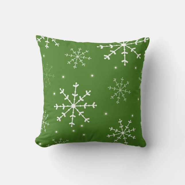Green and White Snowflake Pillow (Front)