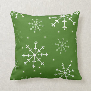 Green and White Snowflake Pillow