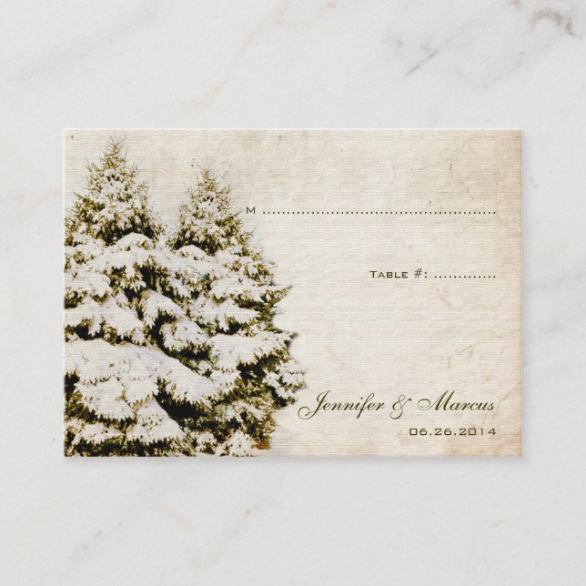 Green and White Snowflake Vintage Seating Card (Front)
