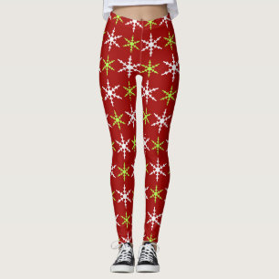 Green and white snowflakes pattern leggings