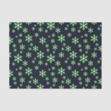 Green and White Snowflakes w/Blue Background