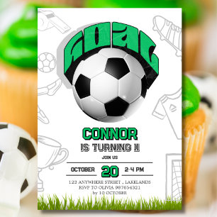 Green and White Soccer Ball Birthday Party  Invitation