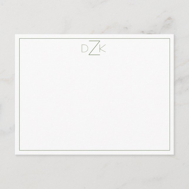 Green and white sophisticated trim minimalist note postcard (Front)