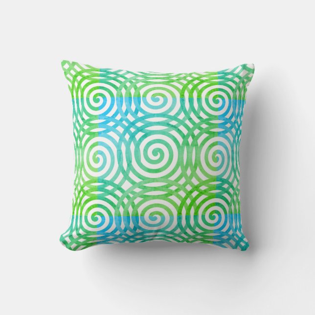 Green and White Spirals Throw Pillow (Front)