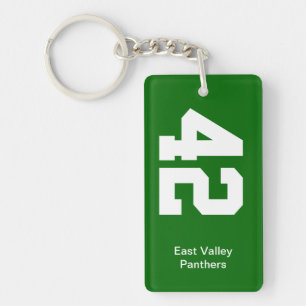 Green and White Sports Jersey Number Keychain