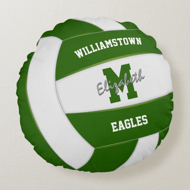 green and white sports team colours volleyball round pillow (Front)