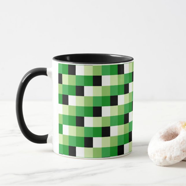 Green and White squares Pattern Mug (With Donut)