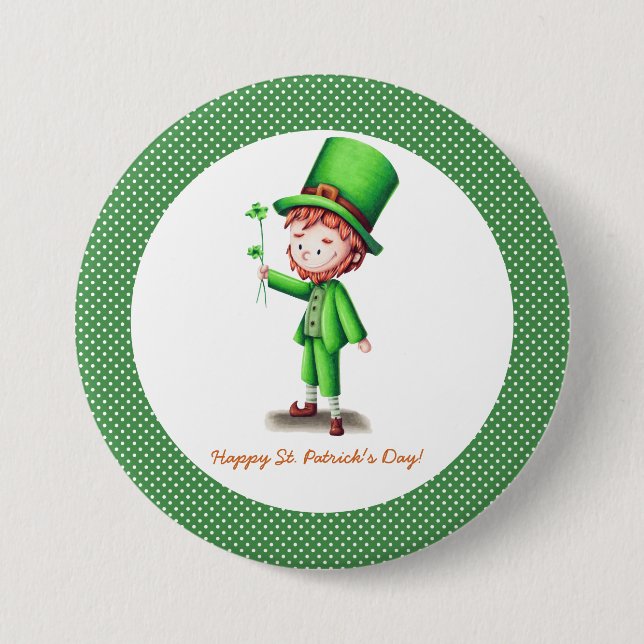Green and white St Patrick's Day leprechaun 3 Inch Round Button (Front)