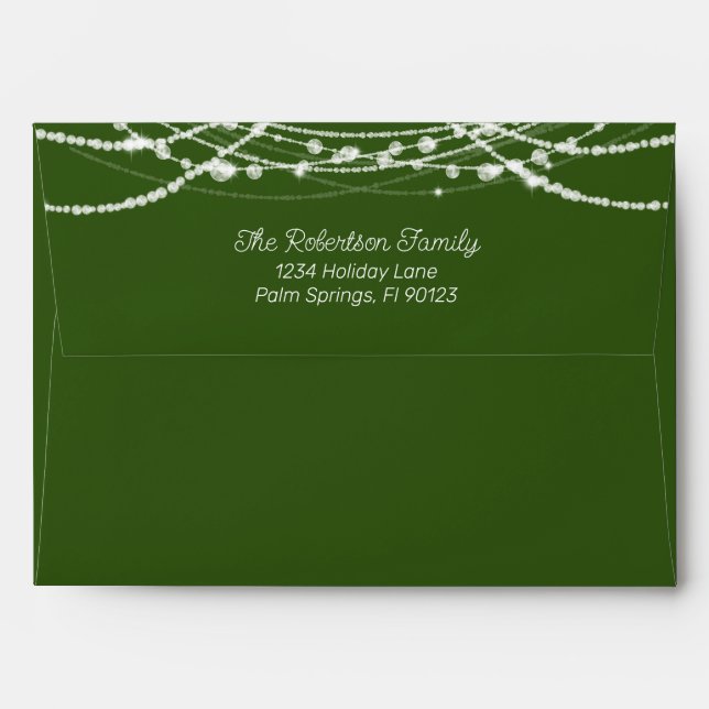 Green and White String Lights Return Address Envelope (Back (Top Flap))