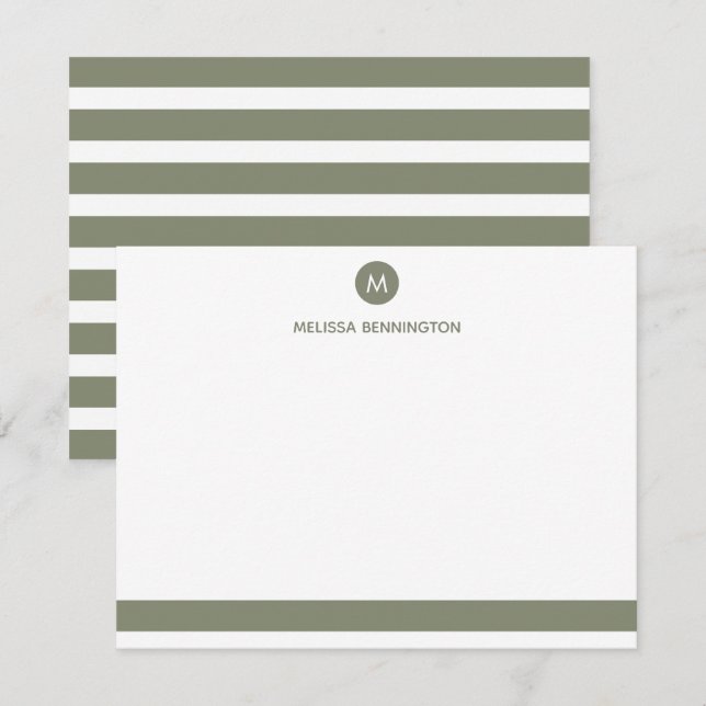 Green and White Stripe Monogram Personalized Card (Front/Back)