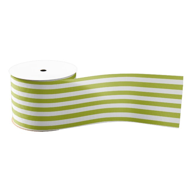 Green and White Stripe Pattern Grosgrain Ribbon (Spool)