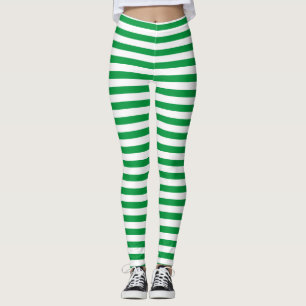 Green and White Striped  Leggings