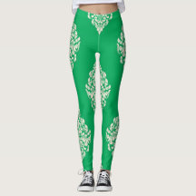 Green and white striped leggings white and green