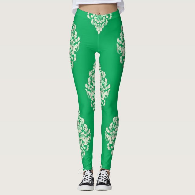 Green and white striped leggings white and green  (Front)