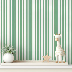Green and White Striped Wallpaper