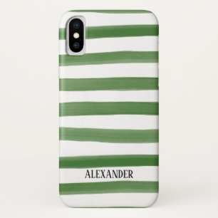 Green and White Striped Watercolor Monogram Case-Mate iPhone Case