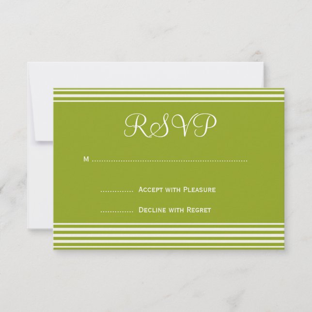 Green and White Striped Wedding Invitation RSVP (Front)