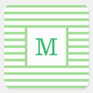 Green and White Stripes Custom Monogram Square Sticker