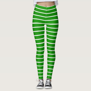 Green and White Stripes Design Leggings