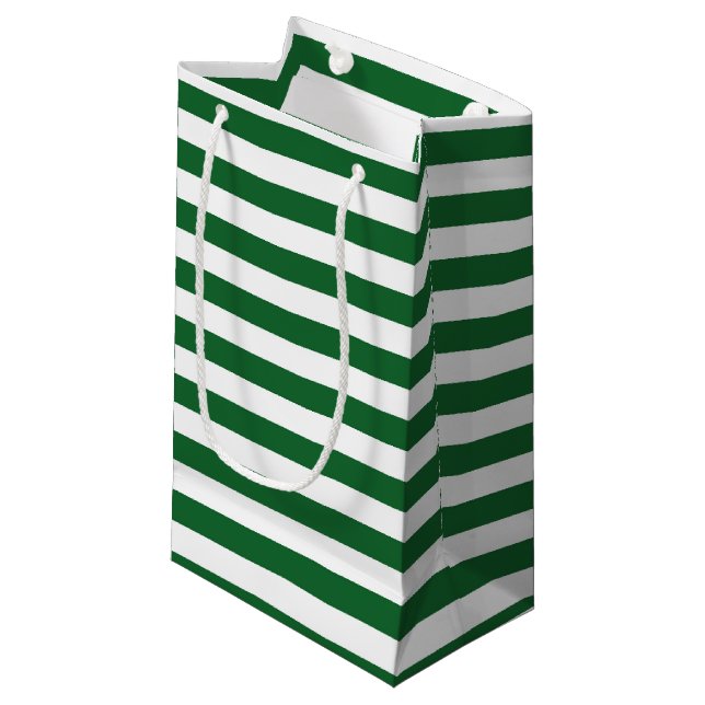 Green and White Stripes Gift Bag (Front Angled)