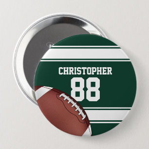 Green and White Stripes Jersey Grid Iron Football 4 Inch Round Button