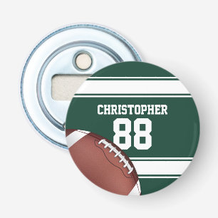 Green and White Stripes Jersey Grid Iron Football Bottle Opener