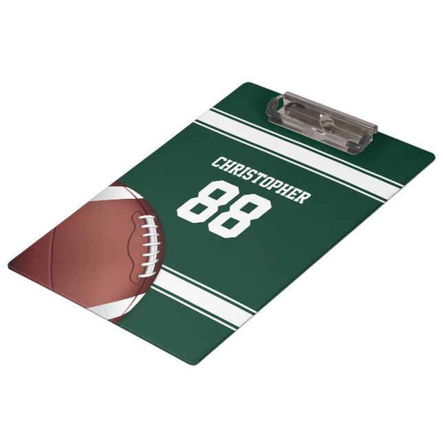 Green and White Stripes Jersey Grid Iron Football Clipboard (Angled)