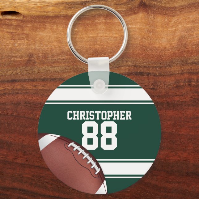 Green and White Stripes Jersey Grid Iron Football Keychain (Front)
