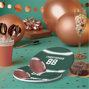 Green and White Stripes Jersey Grid Iron Football Paper Plate