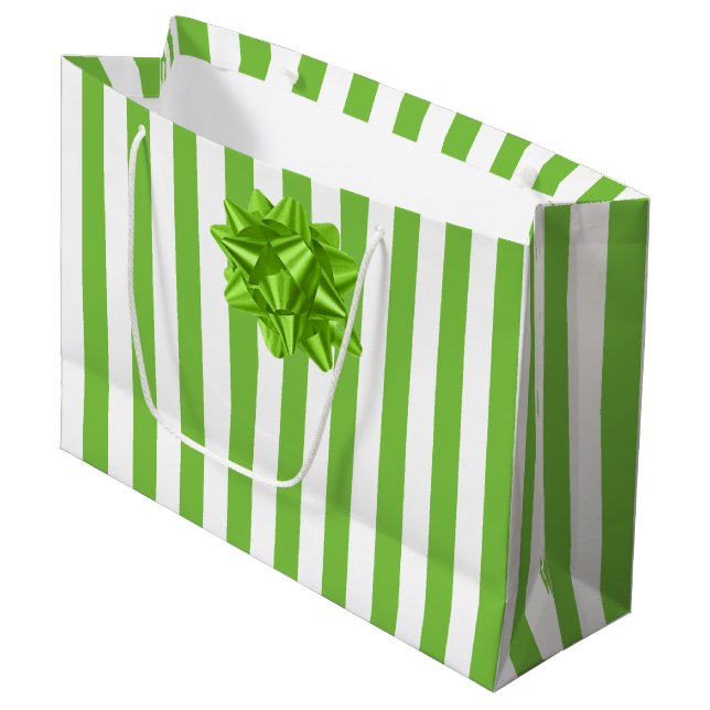 Green and White Stripes Large Gift Bag (Front Angled)
