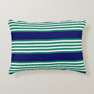 Green and white stripes pattern with navy blue accent pillow