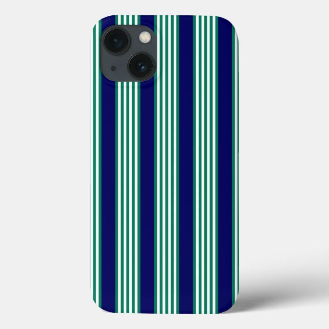 Green and white stripes pattern with navy blue Case-Mate iPhone case (Back)