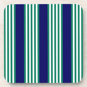 Green and white stripes pattern with navy blue coaster