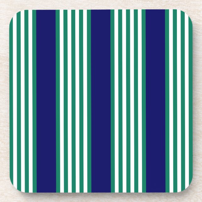 Green and white stripes pattern with navy blue coaster (Front)