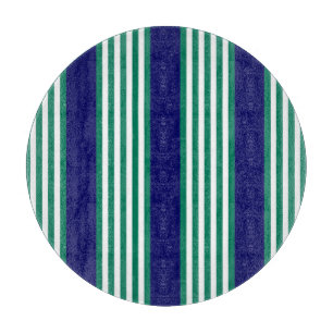 Green and white stripes pattern with navy blue cutting board