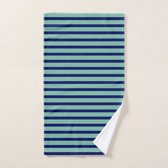 Green and white stripes pattern with navy blue hand towel (Hand Towel)