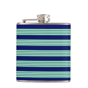 Green and white stripes pattern with navy blue hip flask