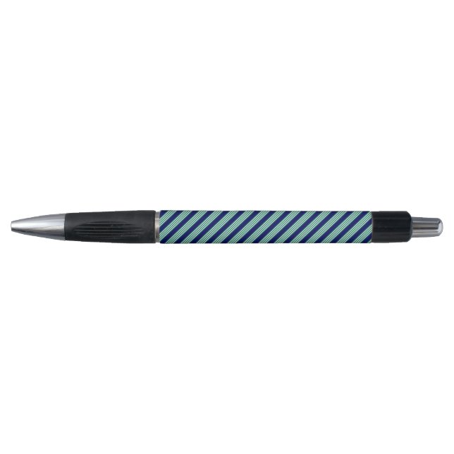 Green and white stripes pattern with navy blue pen (Front)