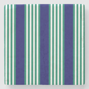 Green and white stripes pattern with navy blue stone coaster