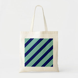 Green and white stripes pattern with navy blue tote bag