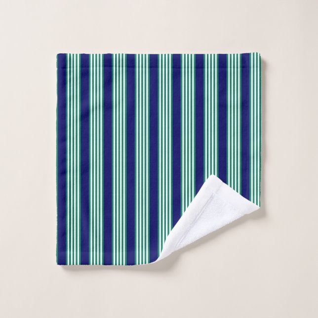 Green and white stripes pattern with navy blue wash cloth (Wash Cloth)