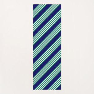 Green and white stripes pattern with navy blue yoga mat