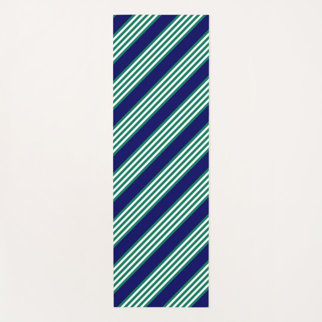 Green and white stripes pattern with navy blue yoga mat (Front)