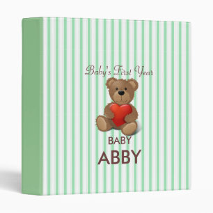 Green and White Stripes Pattern With Teddy Bear Binder